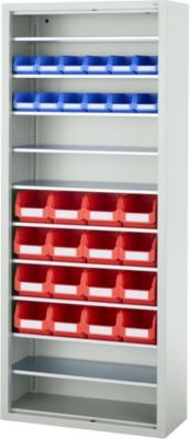 SSI Schäfer Magazinregal C+P Serie 13 mit 28 Sichtlagerkästen PROFI LF 211/221, 10 Fachböden, abschließbar, Stahl, lichtgrau, B: 70 cm, T: 30 cm, H: 169 cm - Bild 1