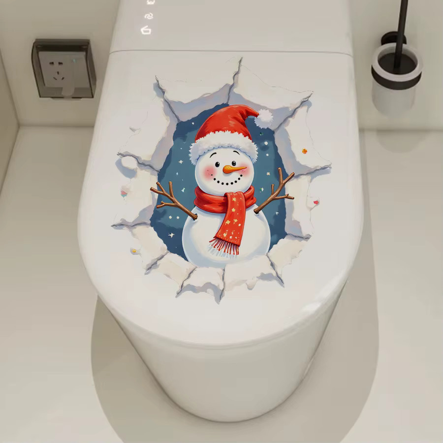 BRUP Schneemann Toilettenaufkleber mit Weihnachtsmütze und rotem Schal, weihnachtliche Dekoration aus Kunststoff in Rot und Mehrfarbig - Bild 2