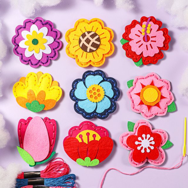 GSF 9-teiliges DIY-Nähset aus Filz mit Blumenmuster und Werkzeug in Mehrfarbig für kreative Handarbeiten - Bild 1