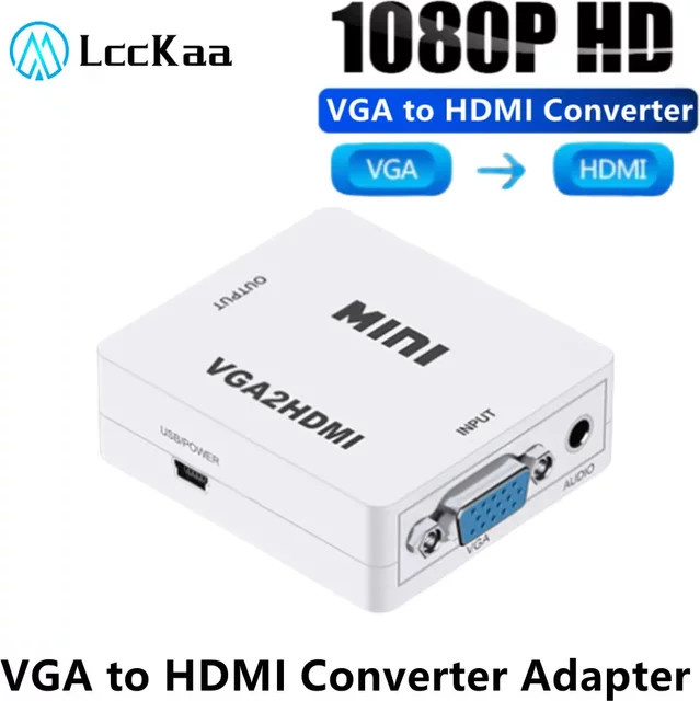 LccKaa VGA-zu-HDMI Konverter-Adapter mit Audioausgang in Weiß für PC, Laptop und HDTV-Projektor, 1080P Auflösung - Bild 1