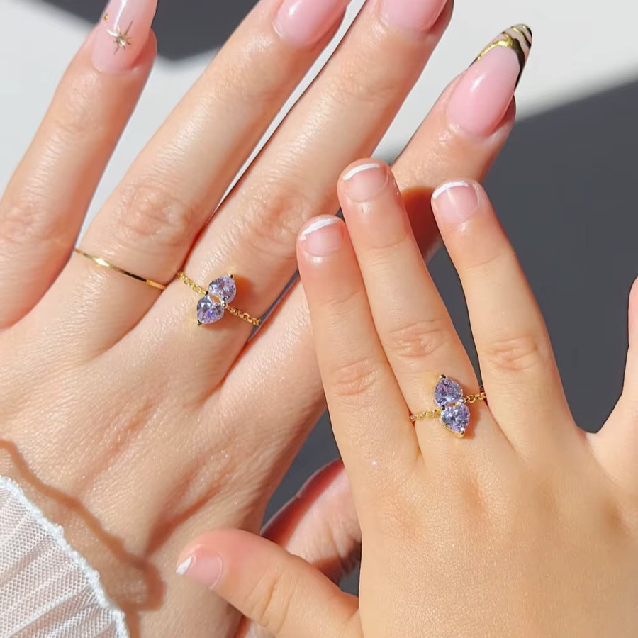 YUYAN Ring Doppel Herz, Zirkonia, Gold, Damen - Bild 1
