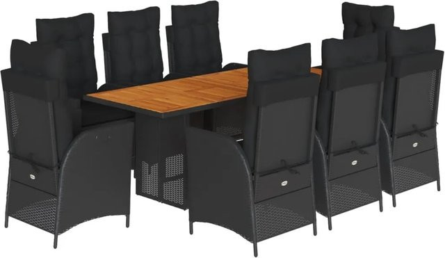 vidaXL 9-tlg Garten-Essgruppe aus Poly-Rattan und Akazienholz in Schwarz mit Kissen - Bild 1