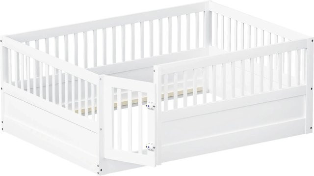 okwish Kinderbett mit Gitter und Tür in Weiß, B/T/H: 140 x 200 x 60 cm - Bild 1
