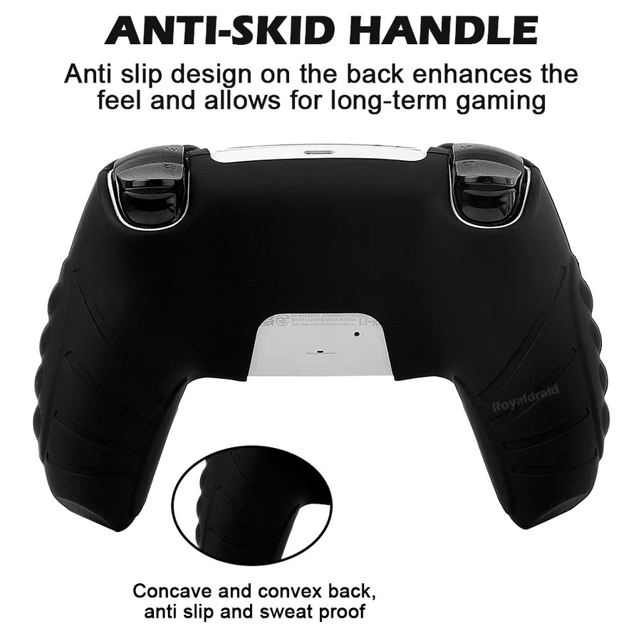 Hayoumon Rutschfeste Silikon-Schutzhülle für PS5-Gamepad-Controller in Schwarz mit Daumenstick-Griffkappen, Stoßfängerabdeckung und Touchpad-Aufkleber - Bild 3