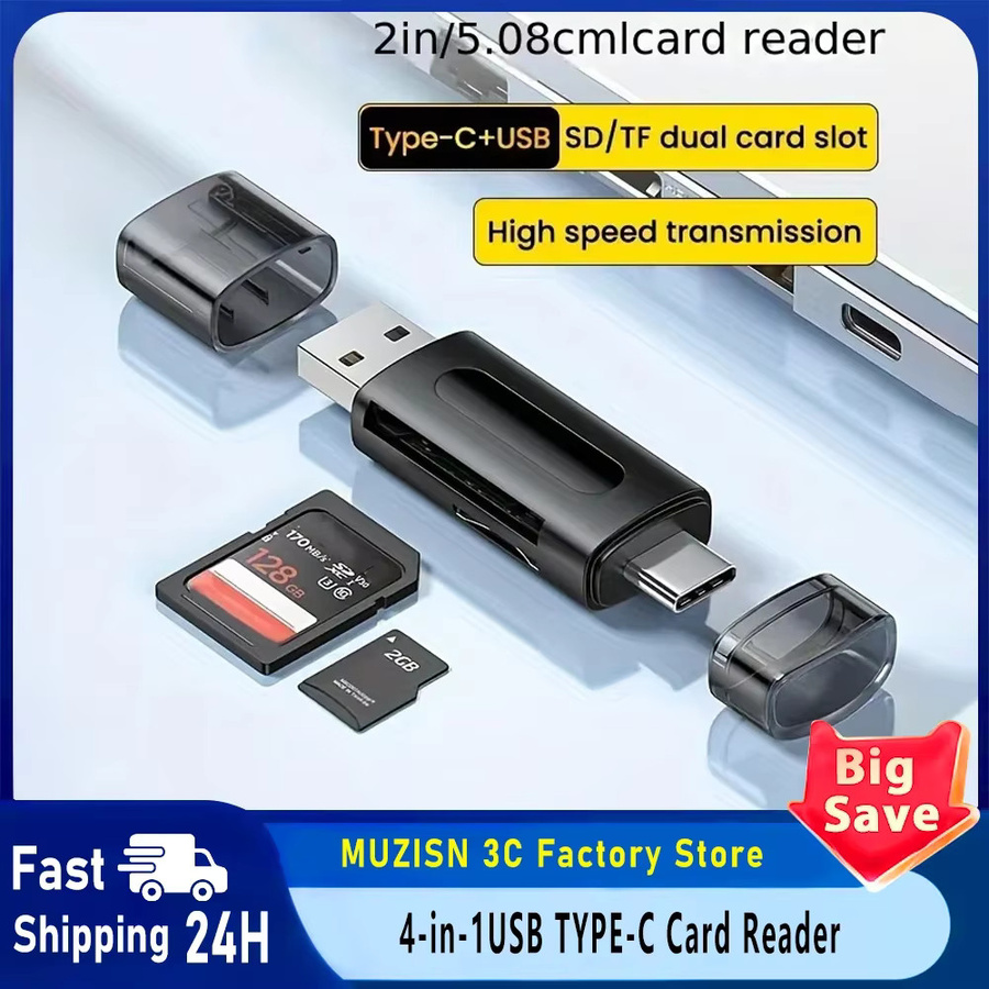 Tutew 4-in-1 USB-C Kartenleser für Mini SD und TF Karten, schwarzer externer Speicher mit USB 2.0 Anschluss - Bild 2