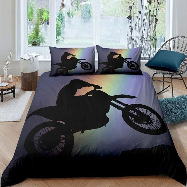 Bettwäsche Set Motocross Fahrer mit 3D Motorradmuster von Binchi Outdoor Product in Rot und Schwarz, Mikrofaser, B/H: 140 x 210 cm - Bild 1