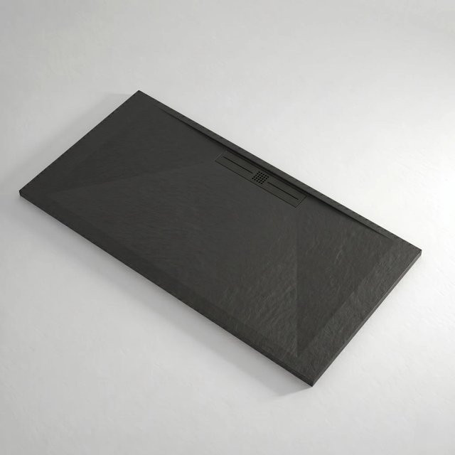 Mirlo Duschwanne Edis aus Mineralguss extra flach, Schwarz, B: 140 cm, T: 70 cm - Bild 1