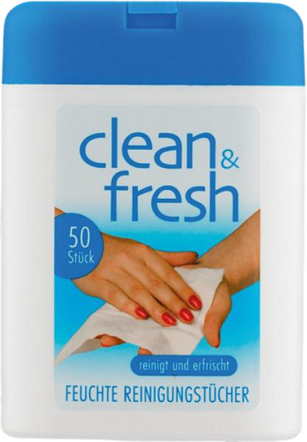 Clean & Fresh Feuchte Reinigungstücher, 50 Stück, Blau - Bild 1