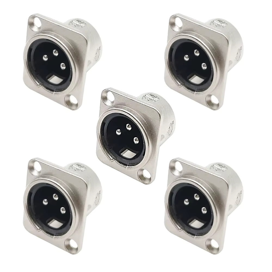 FRHY XLR 3-polige Audio-Steckverbinder Set für Schalttafelmontage, 5 Stück, männlich und weiblich, Kupferkontakt, Schwarz/Silber - Bild 2