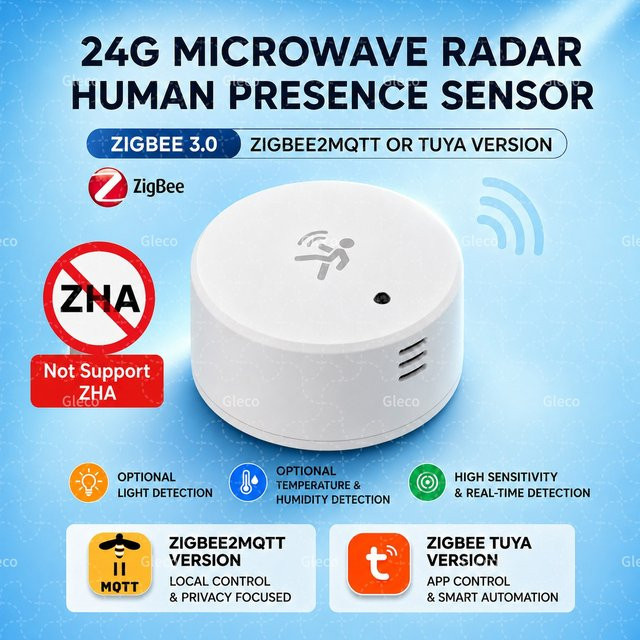 Coolo Zigbee 24GHz mmWave Radar Anwesenheitssensor mit Temperatur-, Luftfeuchtigkeits- und Helligkeitsmessung in Weiß für Tuya und MQTT - Bild 1