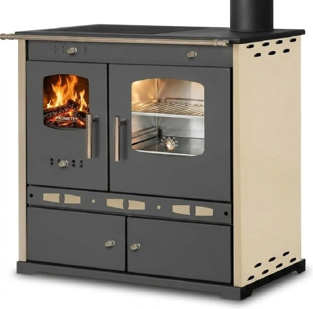 Holzherd Prometey LTD ECO LUX INOX mit Edelstahlbackfach in Creme und Beige - Bild 1