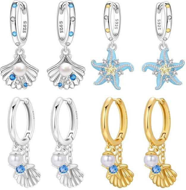 Orstarry Ohrringe, 925 Silber, Damen, blaue Muscheln und Seesterne - Bild 1