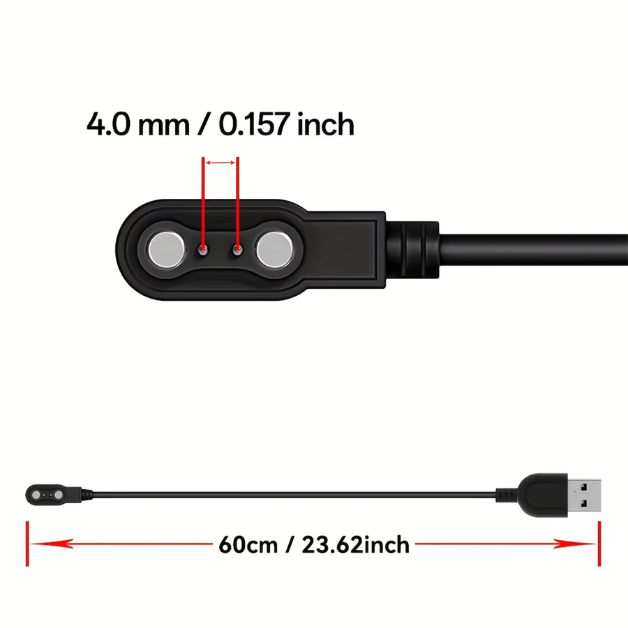 epairup Magnetisches Smartwatch-Ladegerät mit 2-poligem Kabelkontakt und 4,0 mm Abstand, USB-Ladekabel in Schwarz - Bild 2