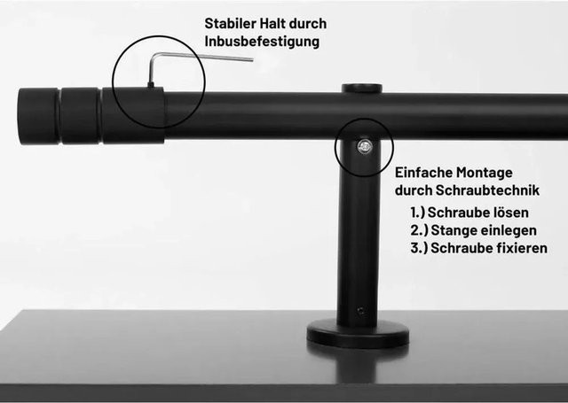 Deco-Raum Gardinenstange nach Maß, 1-Lauf Zylinder, Durchmesser: 25 mm, Farbe: Schwarz, Länge: 300 cm - Bild 1