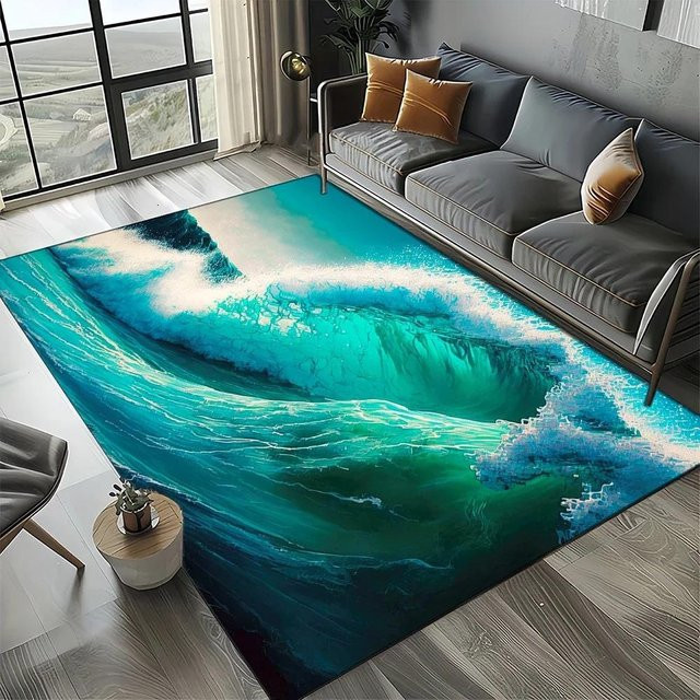 Lodestar Landschaftsteppich Meereswelle in Blaugrün, rutschfeste Bodenmatte für Wohnzimmer und Schlafzimmer, B: 160 cm, T: 120 cm - Bild 1