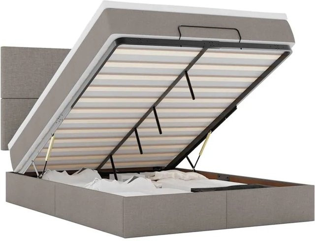 vidaXL Ottoman-Bett mit Matratze und LED-Beleuchtung in Taupe, B/T: 140 x 190 cm - Bild 1