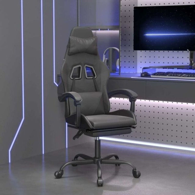 vidaxl Gamingstuhl mit Fußstütze in Schwarz aus Kunstleder - Bild 1