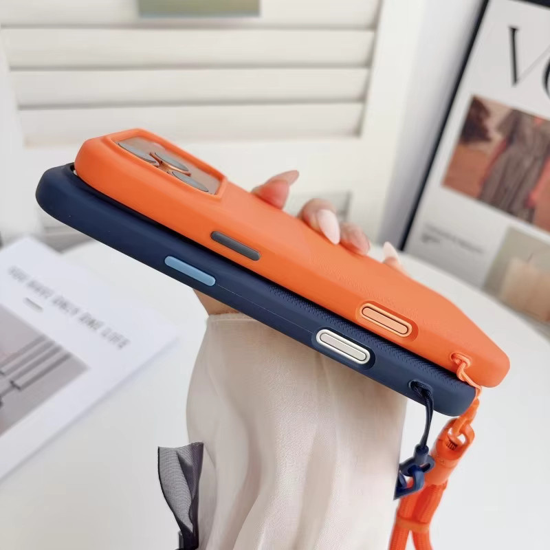 EHUIDE Magnetische Kurze Lanyard-Hülle für iPhone 17 16 15 14 13 12 11 Pro Max, Matt, Stoßfest mit Handgelenkschlaufe und Anti-Rutsch-Wellenpunkt-Design, Orange - Bild 4
