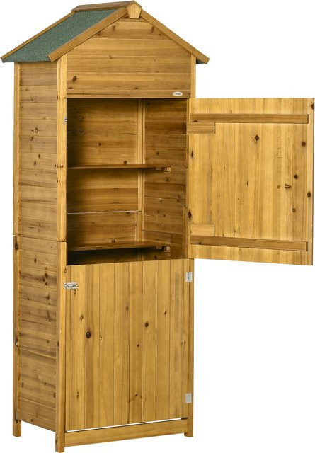 Outsunny Geräteschrank aus Massivholz in Braun mit 2 Regalen und 2 Türen, wetterfester Gartenschrank, B/T/H: 79 x 49 x 191,5 cm - Bild 1