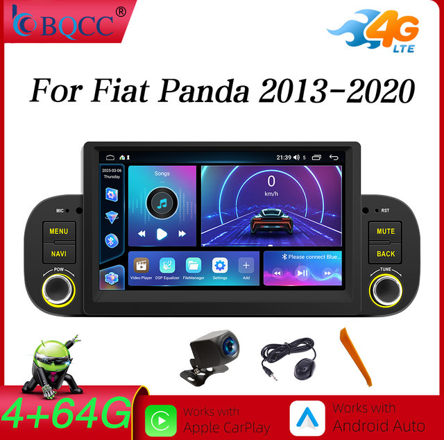 BQCC 1Din Auto Radio für Fiat Panda 2013 bis 2020 mit 7 Zoll Display, kabellosem CarPlay, Android Auto, WiFi, GPS und Bluetooth in Schwarz - Bild 1