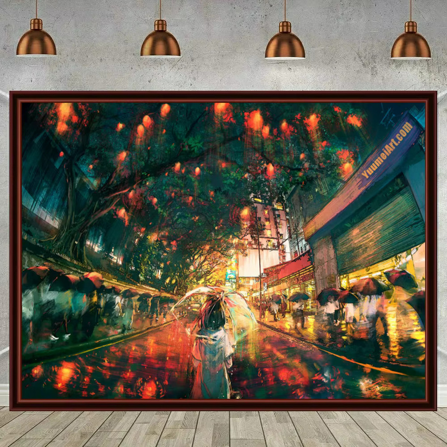 YUTTEE DIY Diamantmalerei Japanische Neon Sakura Landschaft als 5D Kreuzstich Mosaik Set in Multicolor - Bild 2