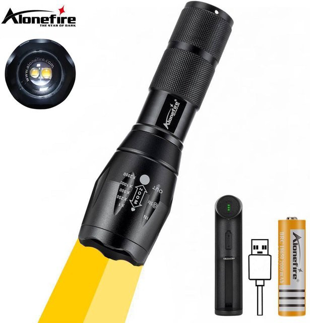 Alonefire 2-in-1 LED-Taschenlampe mit Zoom und COB-Licht in Gelb, Orange und Schwarz aus Aluminium - Bild 1
