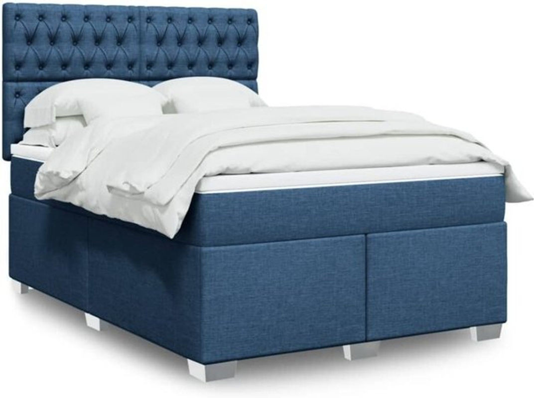 vidaxl Boxspringbett mit Matratze aus Stoff in Blau und Weiß B/T/H: 160 x 200 x 150,5 cm - Bild 1