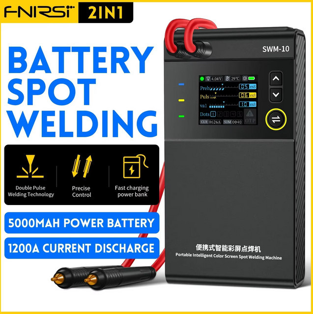 FNIRSI SWM-10 Tragbares Akku-Punktschweißgerät in Schwarz mit TFT-Bildschirm und 5000 mAh Akku für 18650 Zellen und bis zu 0,25 mm Nickelblech - Bild 1