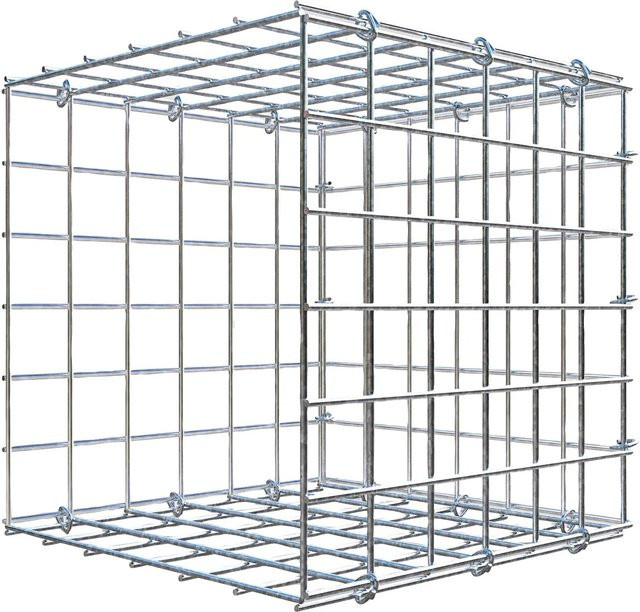 Gabiona C-Ring Anbaukorb Typ 2 in Silbergrau, Maschenweite 5 x 5 cm, B/T/H: 30 x 30 x 30 cm - Bild 1