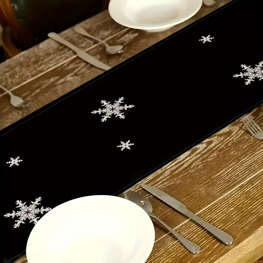 JIT Tischläufer Weihnachtsbaum und Schneeflocken Design, Leinen, Schwarz-Weiß, Rechteckig - Bild 3