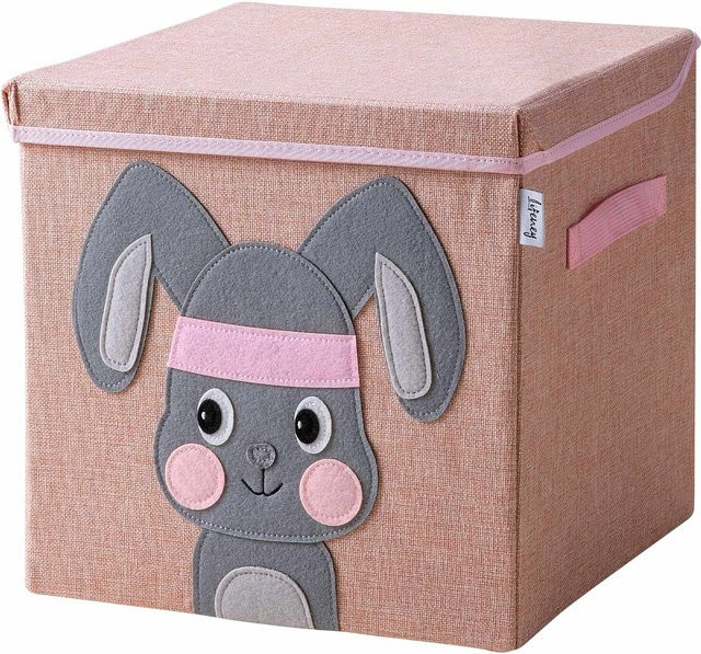 Lifeney Aufbewahrungsbox mit Deckel und Griffen, Hase, rosa, B/T/H: 33 x 33 x 33 cm - Bild 1