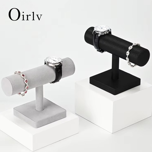 Oirlv Schmuck-Organizer aus Samt als aufrechter Armband- und Uhrenständer in Grau und Schwarz - Bild 1