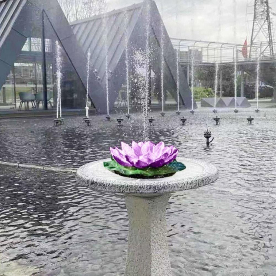 Fuqidecor Solarbrunnen Lotus Schwimmender Gartenbrunnen in Violett und Weiß - Bild 2