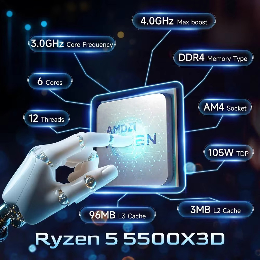AMD Ryzen 5 5500X3D Prozessor mit 6 Kernen und 12 Threads, 3,0 GHz, 96 MB L3-Cache, Sockel AM4 - Bild 4