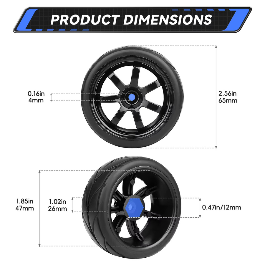 HobbyPark Gummireifen und Felgen mit 12mm Sechskant, 2,56' - Bild 2