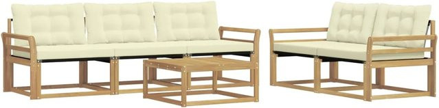 vidaXL Outdoor-Sofagarnitur aus Akazienholz mit Textilene-Polstern in Weiß und Beige, 6-teiliges Set bestehend aus 3-Sitzer-Sofa, Sesseln und Couchtisch, B/T/H: 79 x 79 x 37 cm - Bild 1