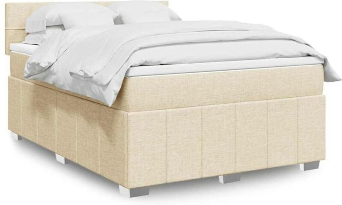 vidaxl Boxspringbett mit Matratze in Beige und Weiß aus Stoff, B/T/H: 140 x 190 cm - Bild 1