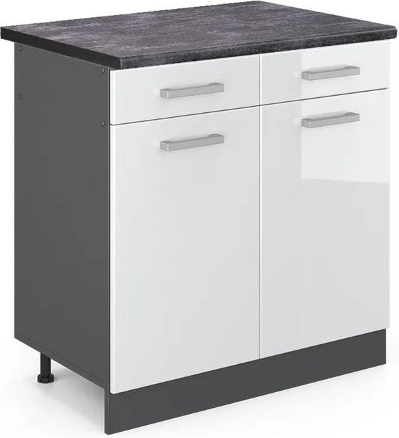 Vicco Küchenunterschrank R-Line Weiß Hochglanz Anthrazit B: 80 cm, T: 60 cm, H: 81,6 cm - Bild 1
