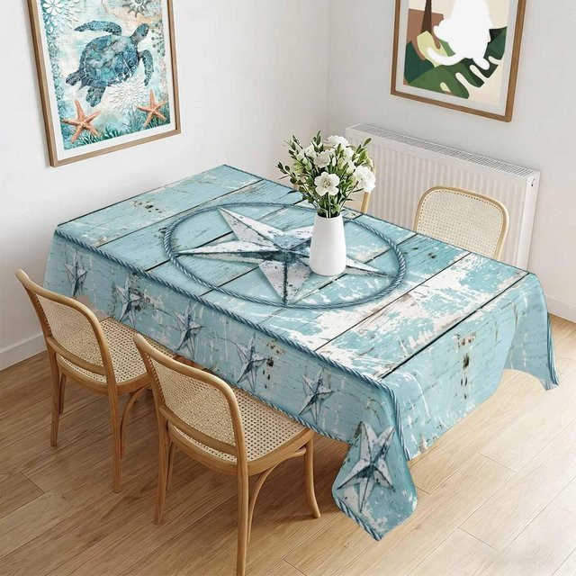 Wasserdichte rechteckige Tischdecke von JINGYUE Pet mit blauem Holzmaserung-Print, B/T: 140 x 140 cm - Bild 1