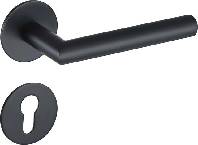 MeinTürgriff Drückergarnitur Toulouse mit Flachrosette in Schwarz Matt aus Edelstahl, B/H: 160 x 160 mm, PZ 60 mm - Bild 1