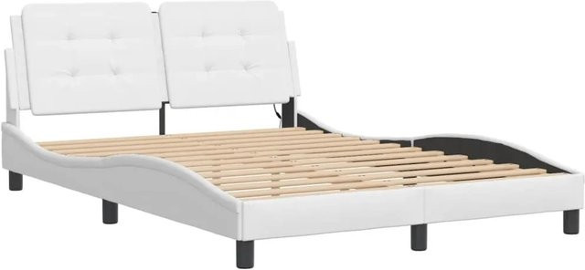 vidaXL Bettgestell Zadar Weiß mit LED-Unterbettbeleuchtung und USB-Ladeport, B/T/H: 140 x 190 x 103,5 cm (Höhe: 145 cm, Gesamthöhe: 208 cm) - Bild 1