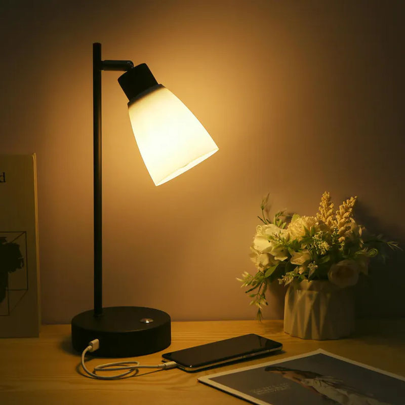 Shineslay Industrie-Tischleuchte aus Metall mit LED, stufenlos dimmbar, Touch-Steuerung, USB- und Typ-C-Ladeanschluss, Farbe: Schwarz/Weiß - Bild 3