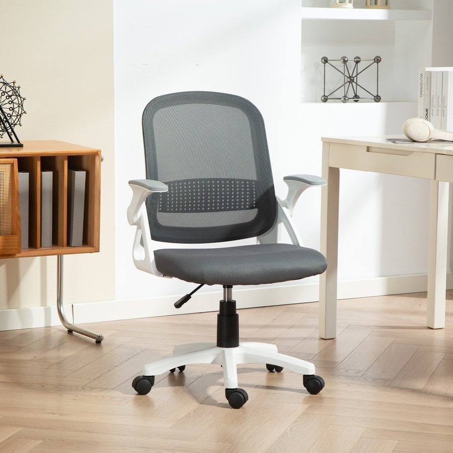 Ergonomischer HOMCOM Bürostuhl in Grau mit aufklappbaren Armlehnen, Lendenwirbelstütze und Wippfunktion für dein Homeoffice - Bild 2