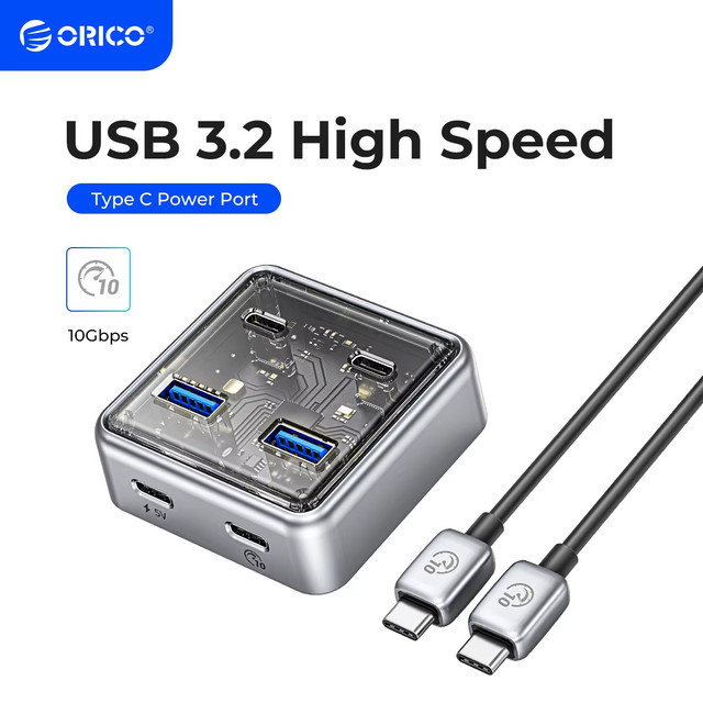 ORICO USB 3.2 Hub Multi 4 Port Docking Station mit USB-A und USB-C Slots, 10 Gbit/s, Silber - Bild 1