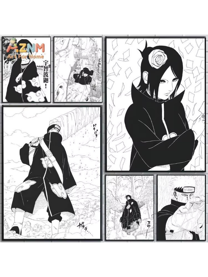 AZNM Naruto Akatsuki Manga Leinwand Wandkunst Kayou Schwarz-Weiß HD-Druck Poster - Bild 6