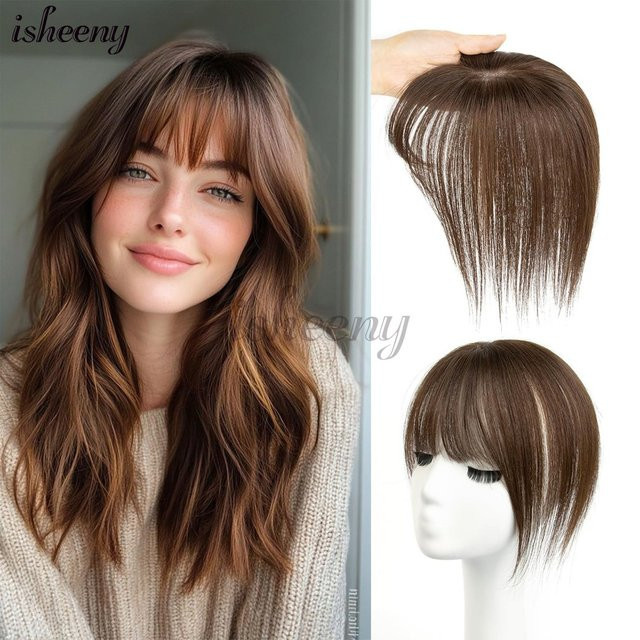Isheeny Echthaar-Haarteil, Glattes Haarteil für Damen, Schwarz Braun Blond - Bild 1