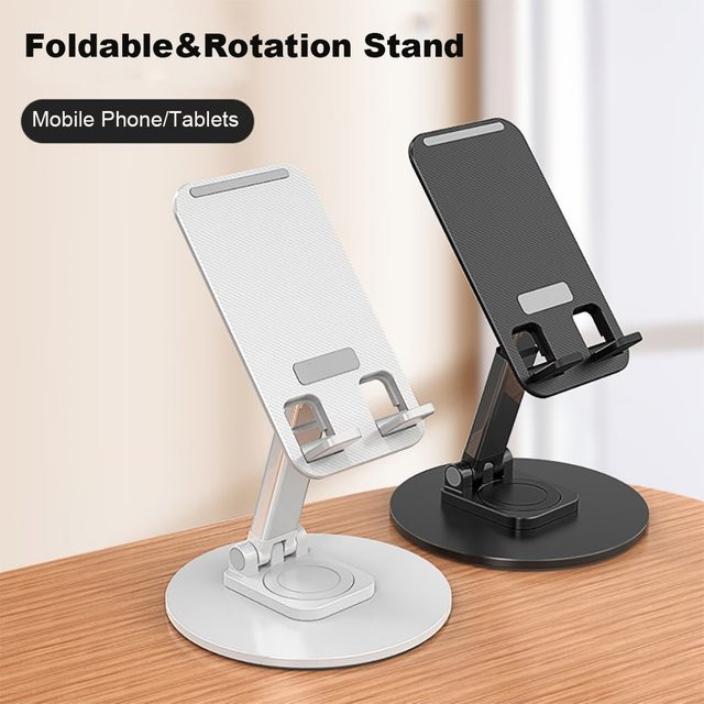 Faltbarer und drehbarer Handy-Ständer in Weiß für iPhone, Huawei und Xiaomi sowie Tablets als stabiler rutschfester Desktop-Halter - Bild 1