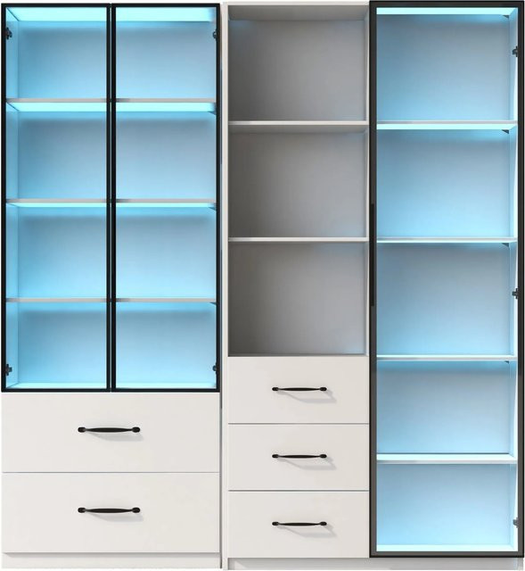 okwish Vitrine mit LED-Beleuchtung und Glasfächern für dein Wohnzimmer, Weiß, B/T/H: 140 x 40 x 160 cm - Bild 1