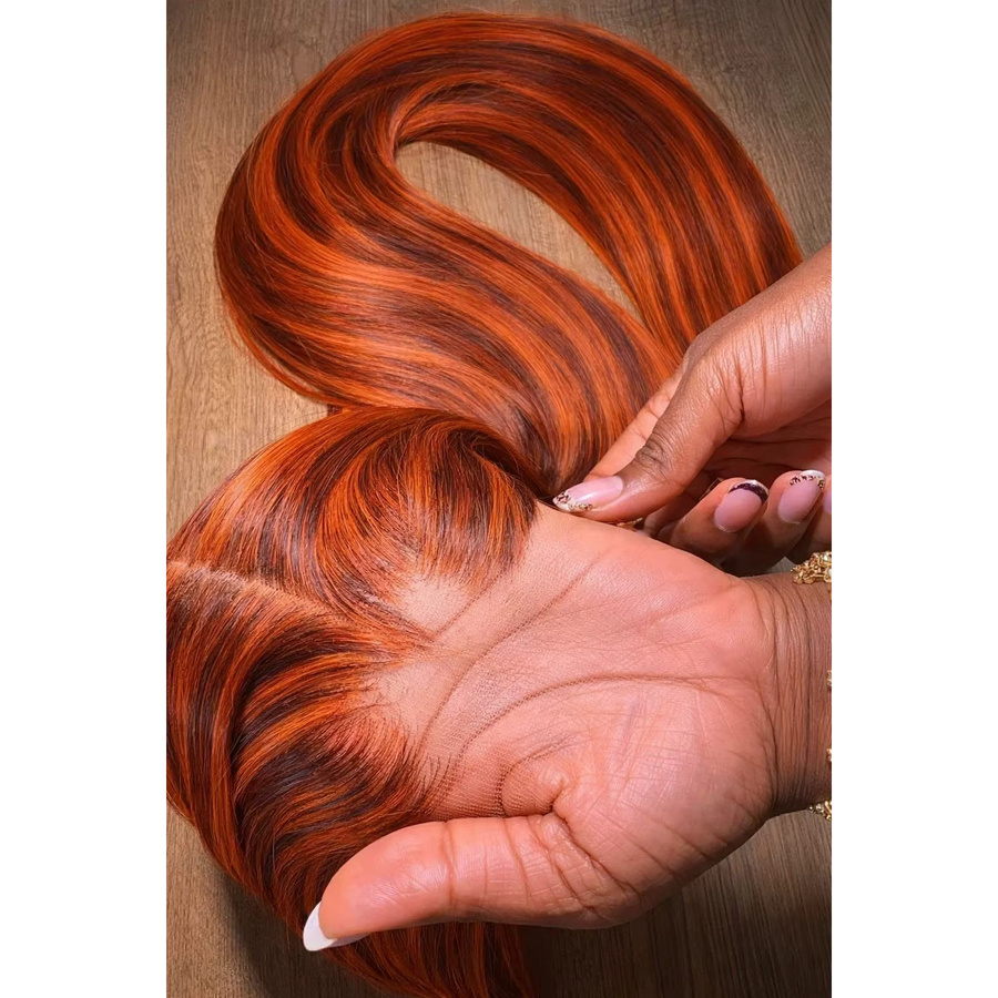 Duoxuan Lace Front Perücke, Bone Straight, Ingwer-Orange-Braun, Unisex - Bild 5