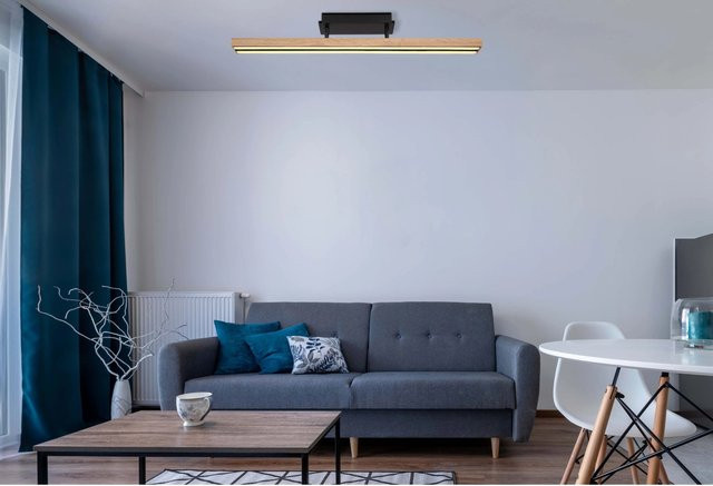 Globo Lighting LED-Deckenleuchte Doro, Schwarz matt und Eichenoptik, B/T/H: 81,5 x 7,5 x 14,0 cm - Bild 2